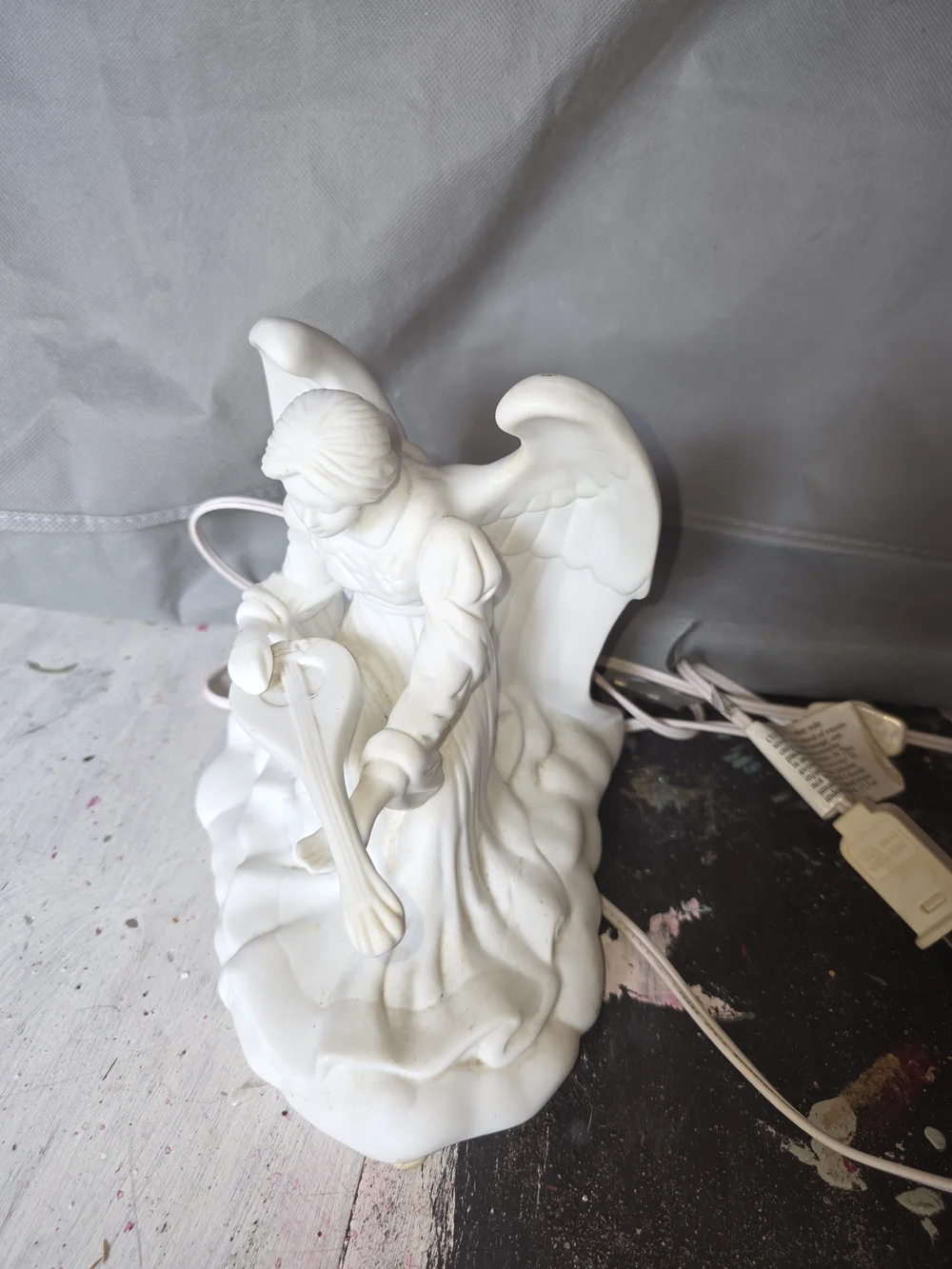 IKEA White Ceramic Angel Sculpture Playing Harp